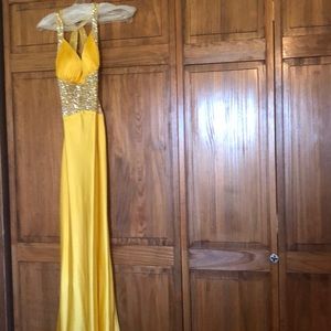 Satin backless yellow formal dress
